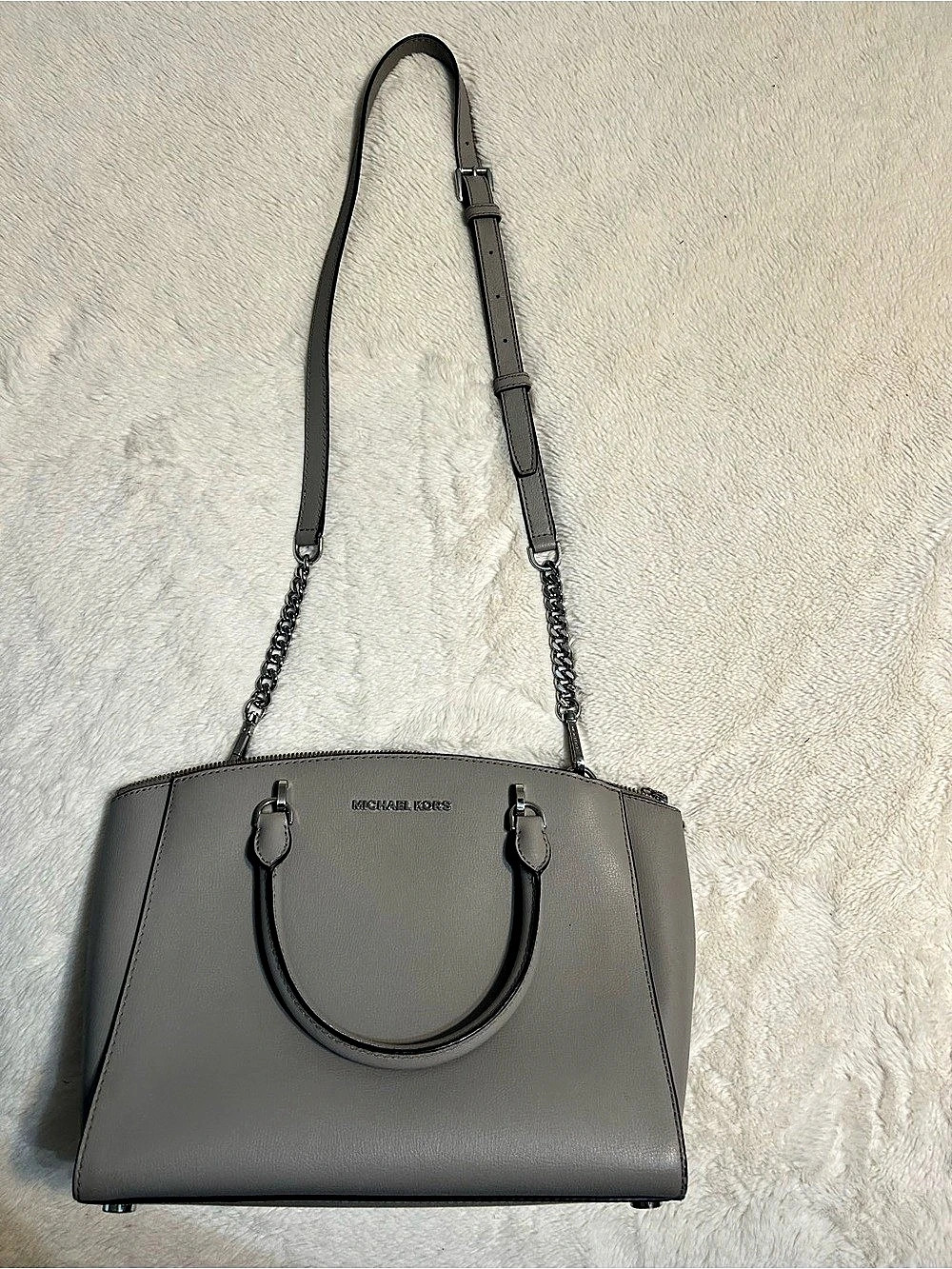 Michael Kors Ciara Large Top Zip Saffiano Leather Satchel Gray